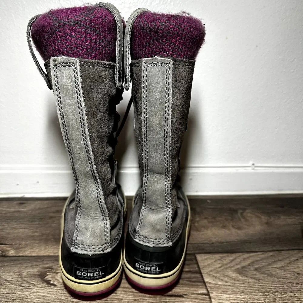 Sorel Joan of Arctic Knit Shale Winter Boots Lace Up Round Toe Waterproof 7.5